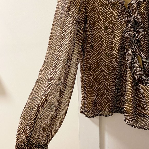 Other Stories Sheer Coffee Bean Print Wrap Blouse - Picture 4 of 8